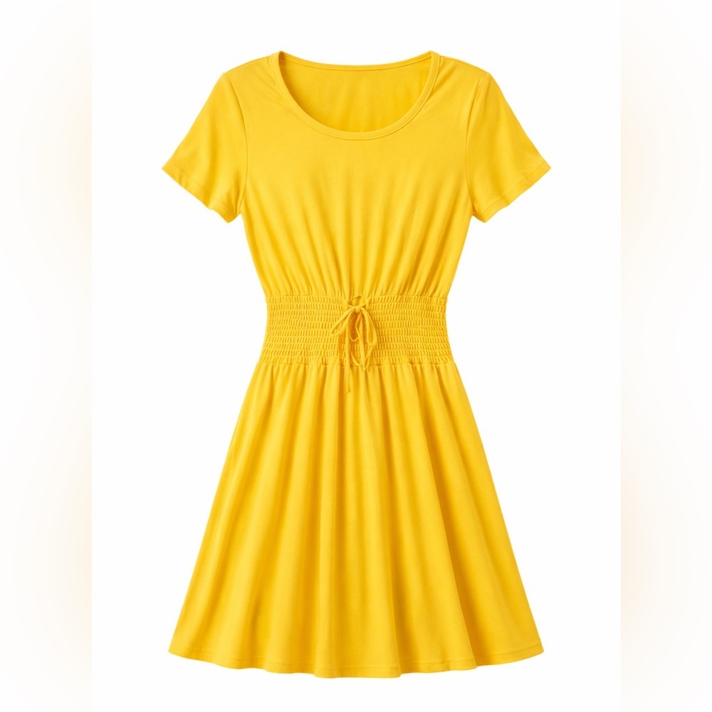 New York & Company Mustard Yellow Smocked Waist Dress Small Flowy Summer Dress